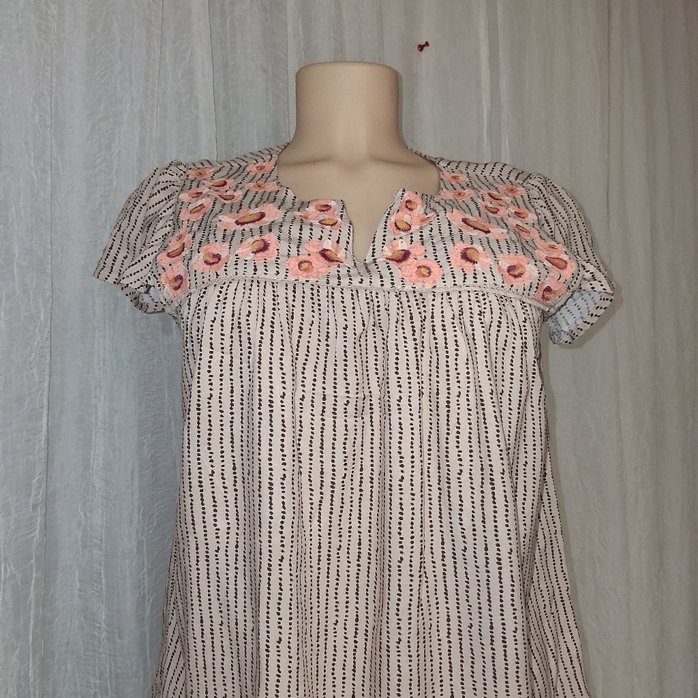 Tribal Women's Blouse Bohemian Chic with Pink Floral Embroidery Size M - Picture 5 of 14